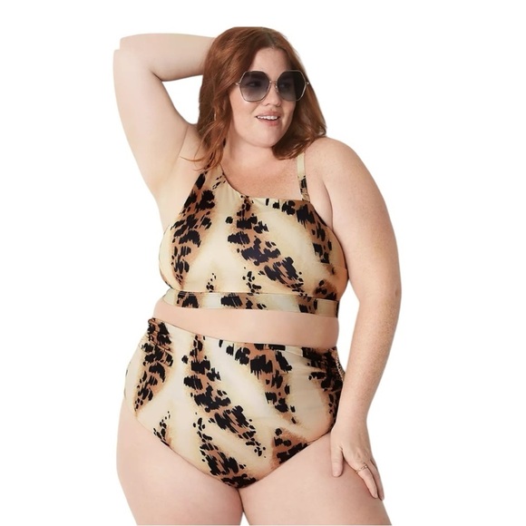Lane Bryant Ruched Side High-Waist Swim Brief in Sand Dollar Animal Size 22 - Picture 1 of 2